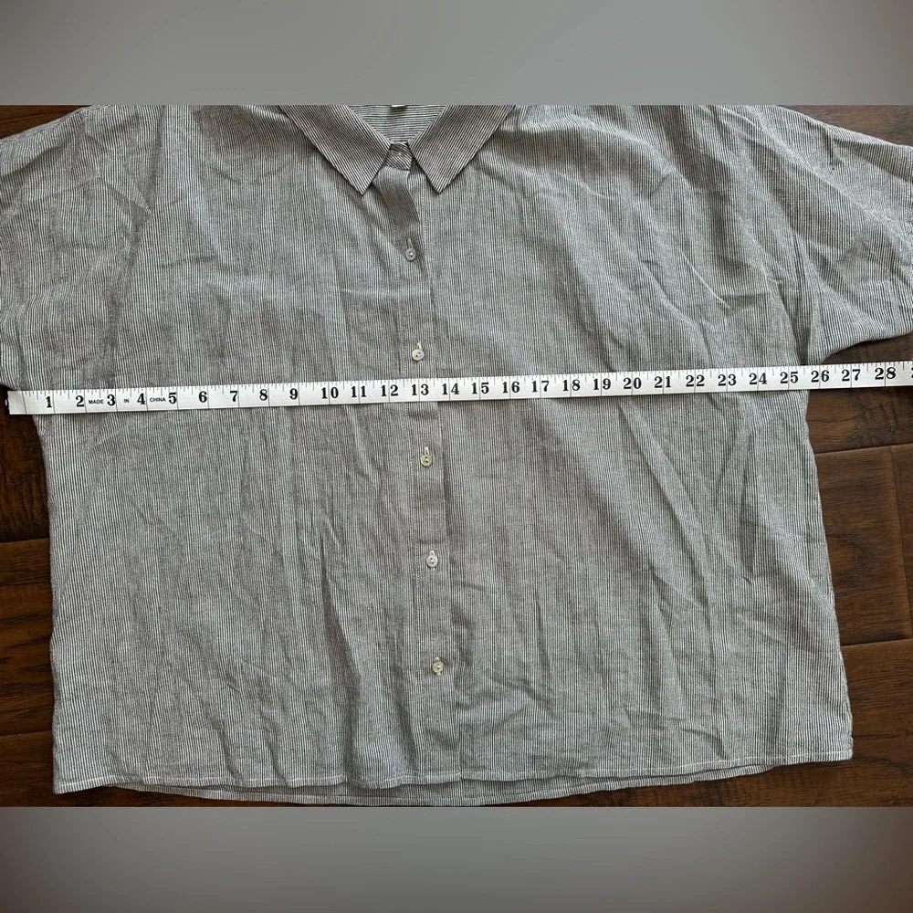 Eileen Fisher Organic Cotton Linen Ticking Stripe Shirt - Picture 9 of 10